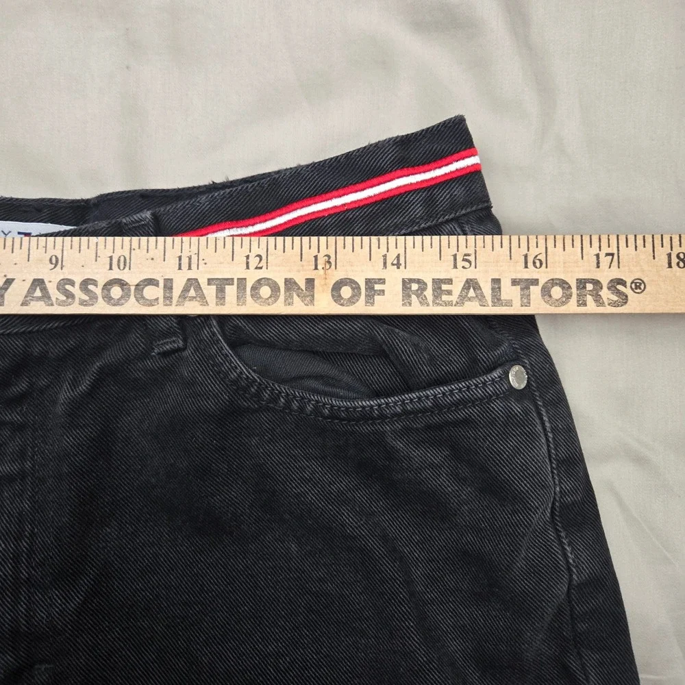 Tommy Hilfiger Jeans Womens Black Straight Leg Striped Waistband Denim High Rise